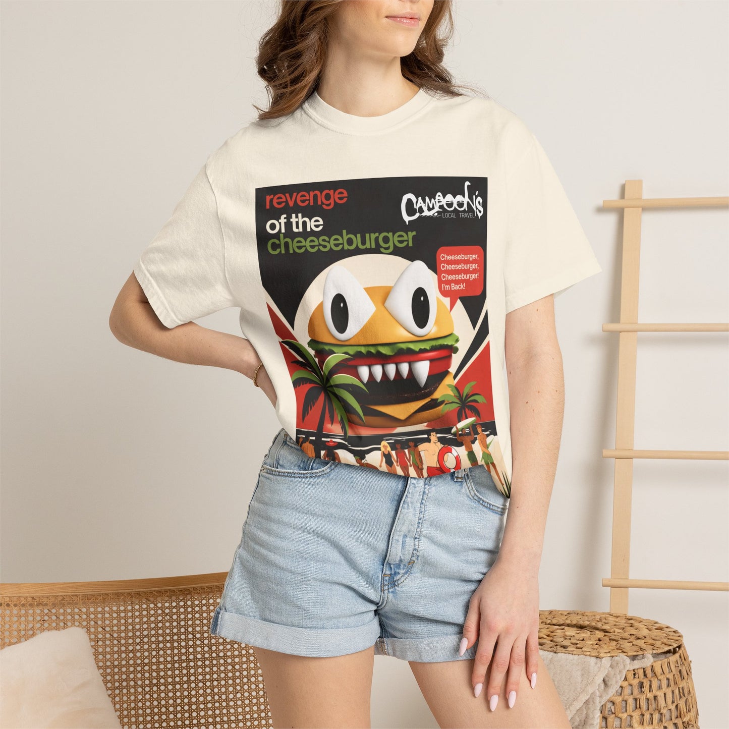 Revenge of the Cheeseburger T-Shirt – Retro Beach Monster Graphic Tee