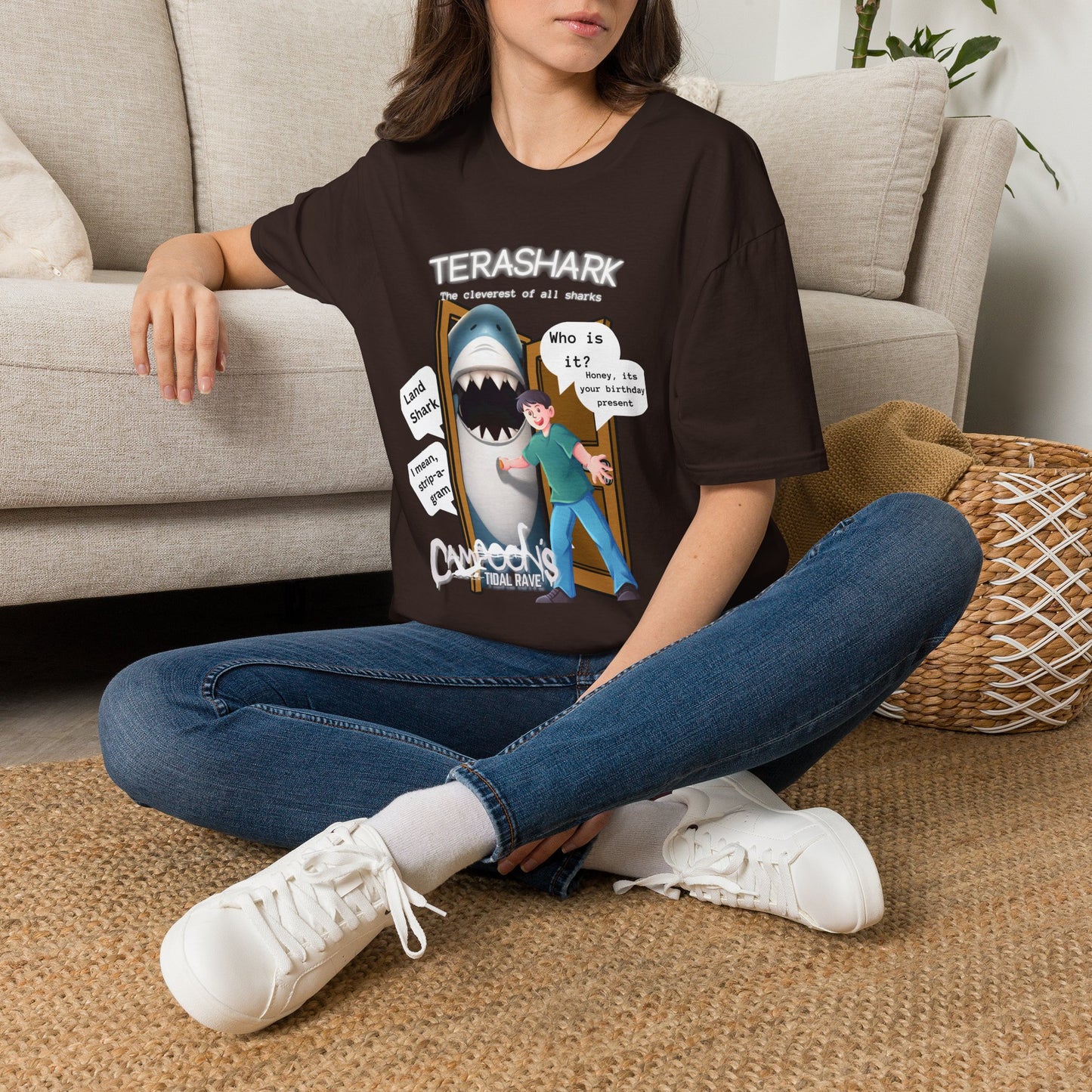 Tera Shark "Who is it?" Graphic T‑Shirt — Funny Birthday Surprise Tee