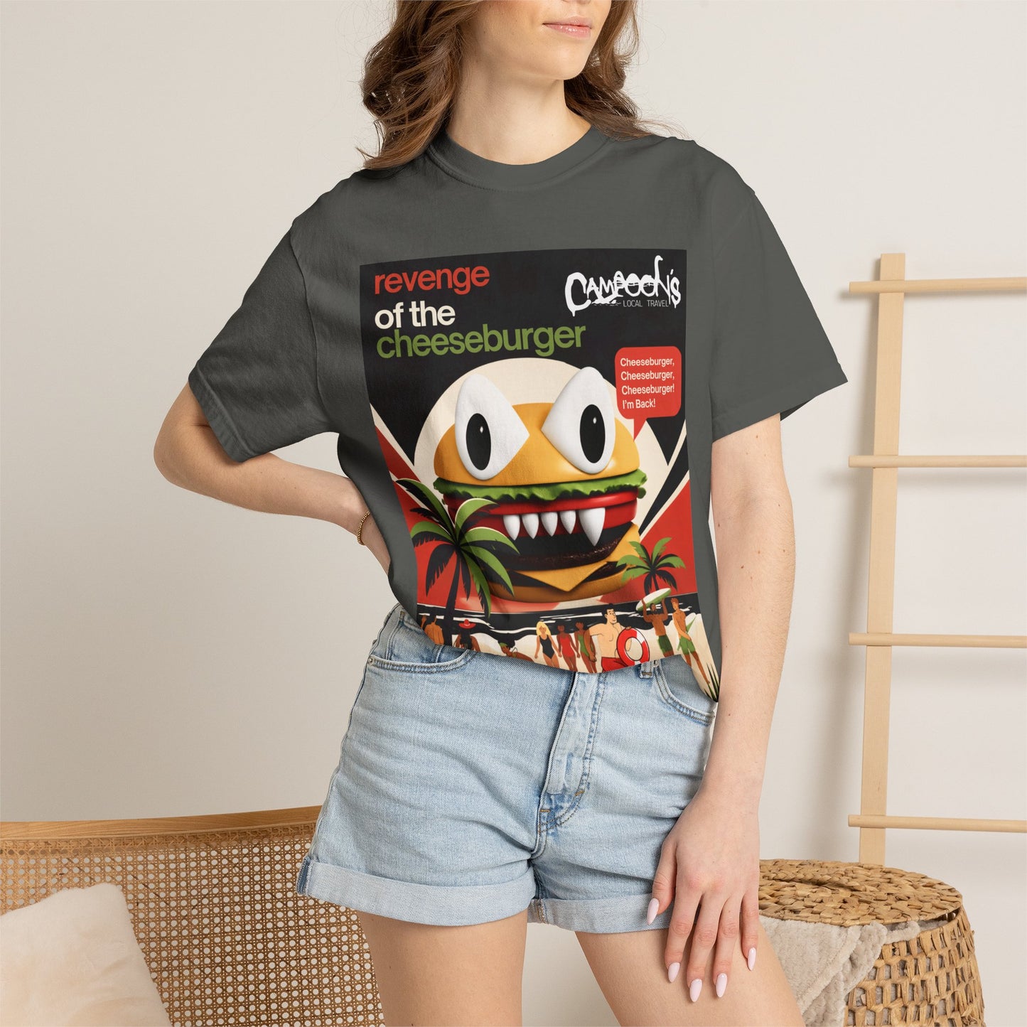 Revenge of the Cheeseburger T-Shirt – Retro Beach Monster Graphic Tee