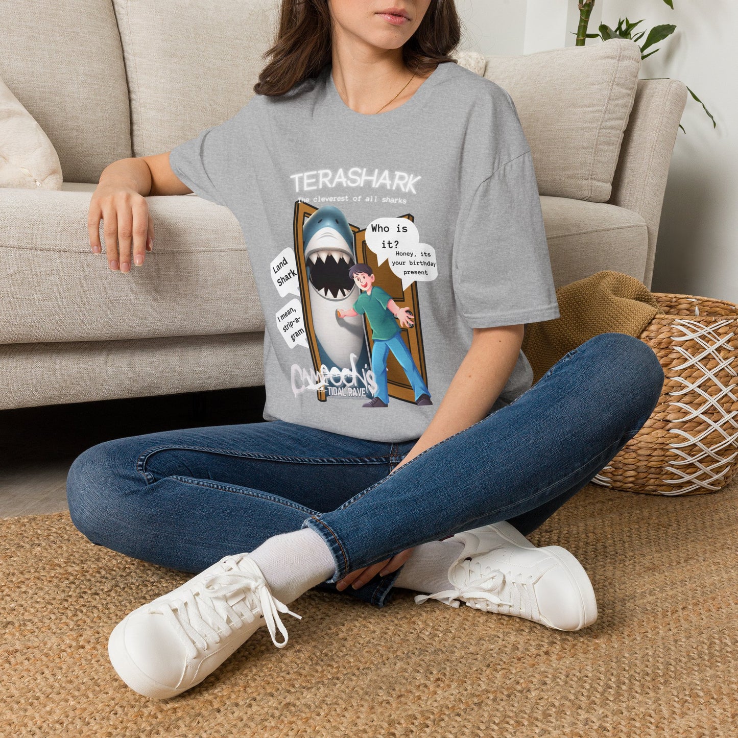 Tera Shark "Who is it?" Graphic T‑Shirt — Funny Birthday Surprise Tee