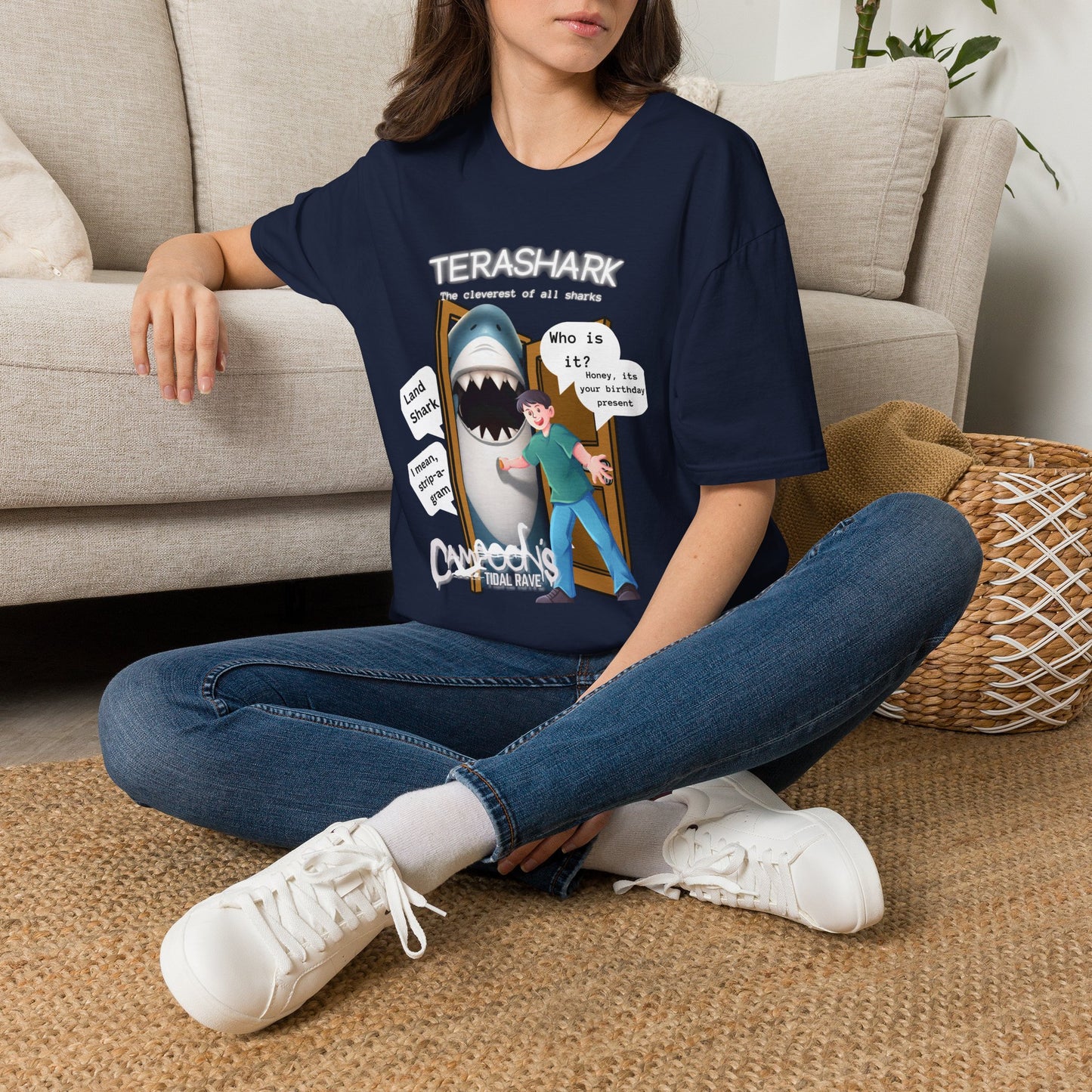Tera Shark "Who is it?" Graphic T‑Shirt — Funny Birthday Surprise Tee