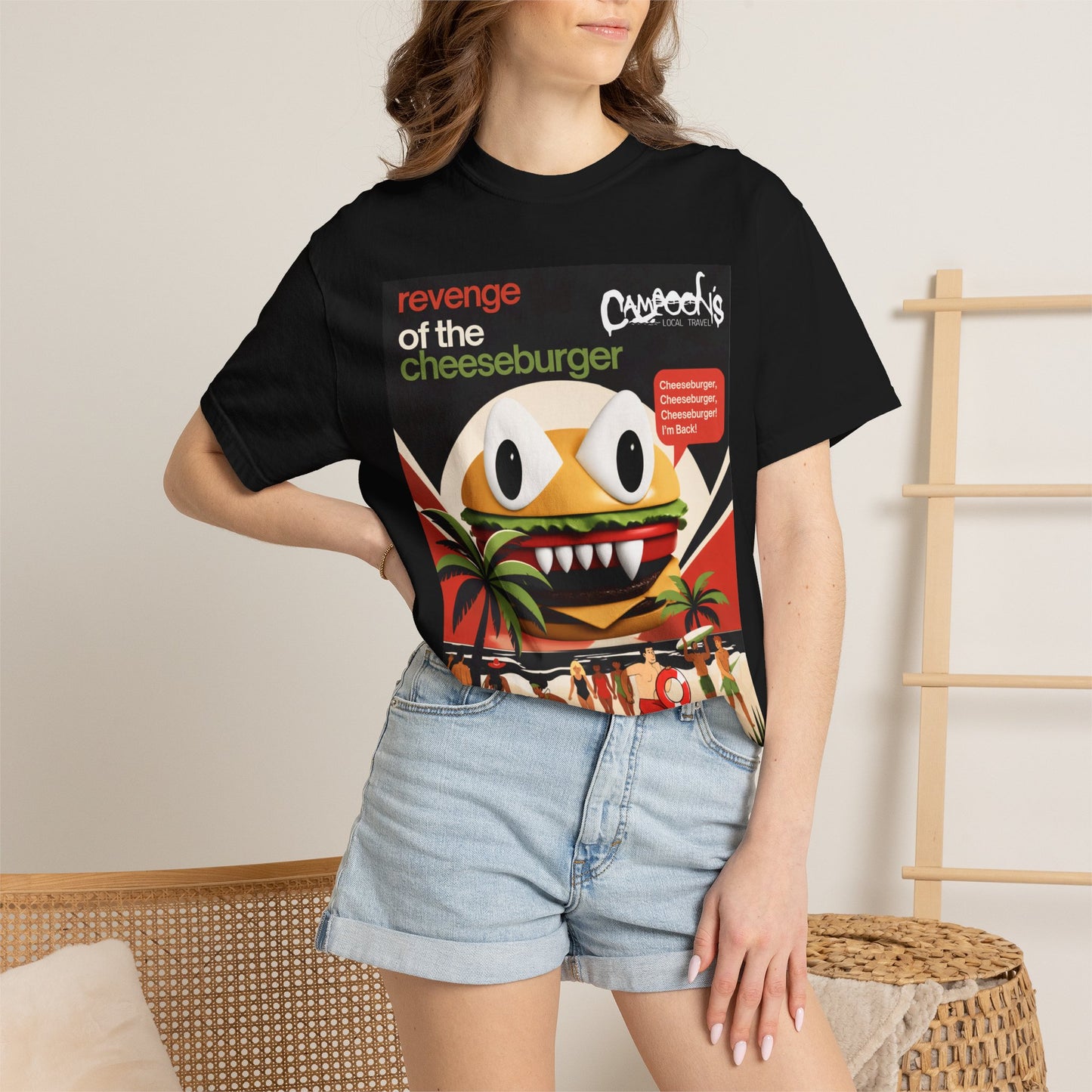 Revenge of the Cheeseburger T-Shirt – Retro Beach Monster Graphic Tee