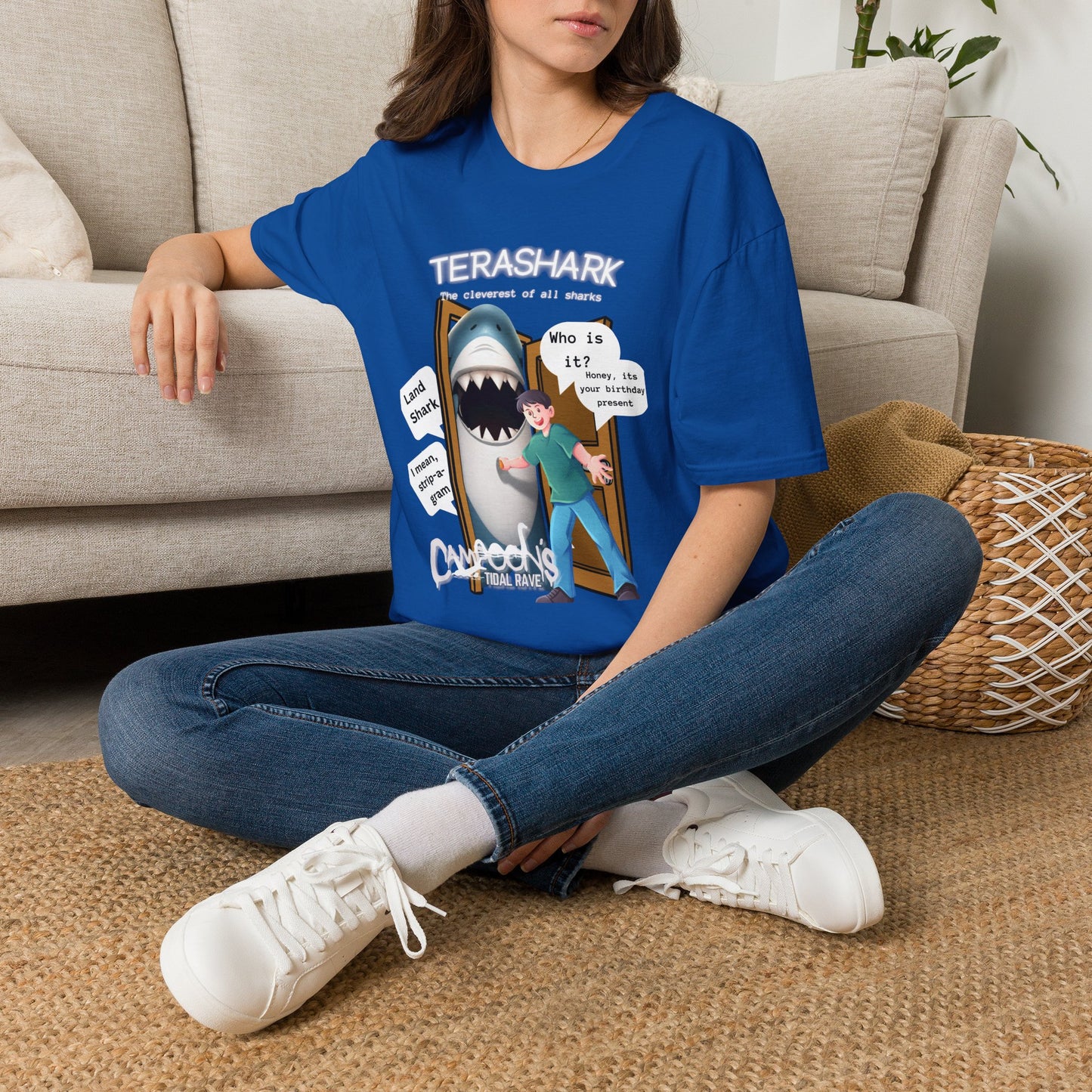 Tera Shark "Who is it?" Graphic T‑Shirt — Funny Birthday Surprise Tee