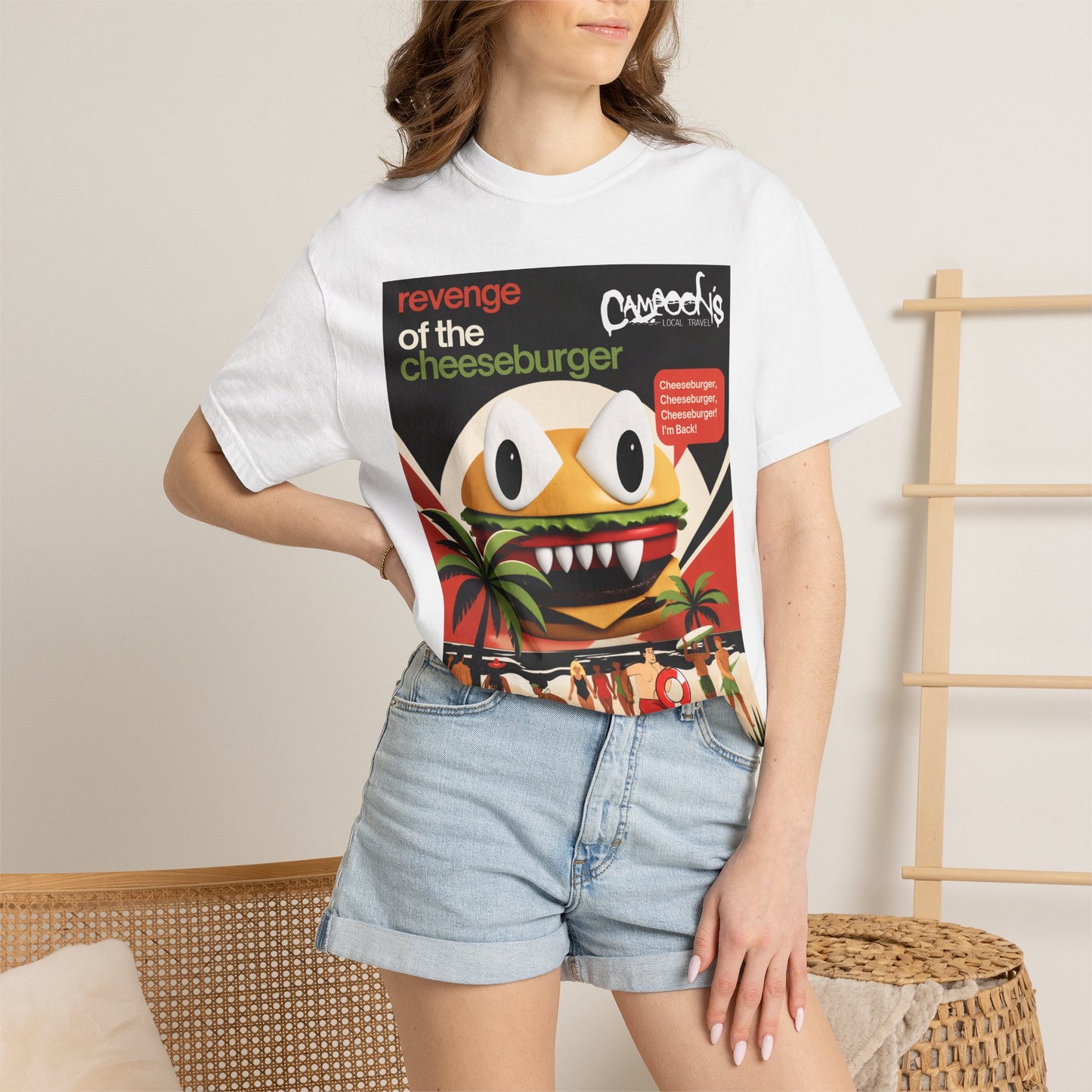 Revenge of the Cheeseburger T-Shirt – Retro Beach Monster Graphic Tee